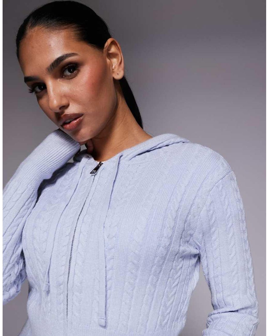 River Island Gray Cable Knit Loungewear Hoodie Co-Ord