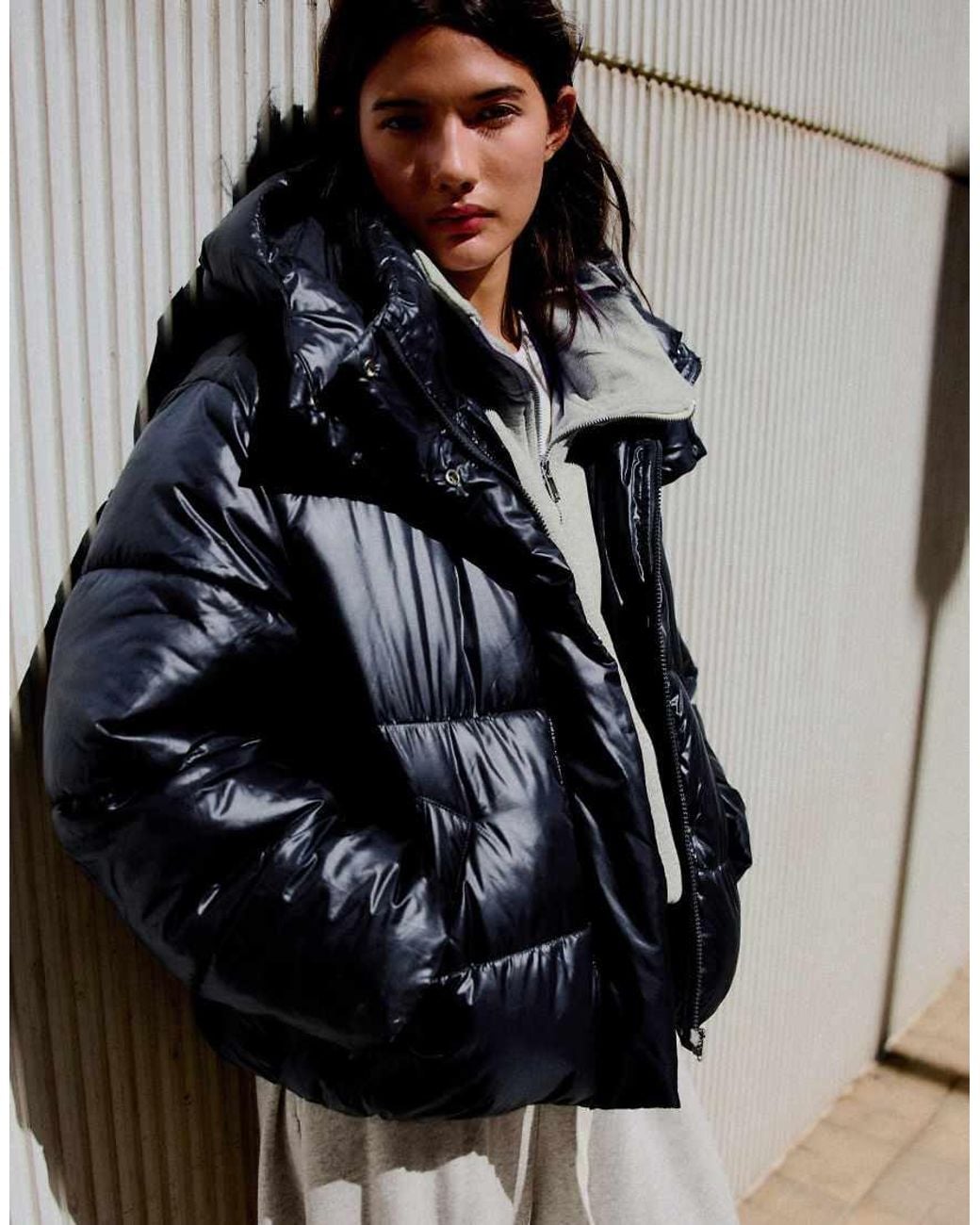 Bershka Multicolor Oversize Hooded Puffer Jacket