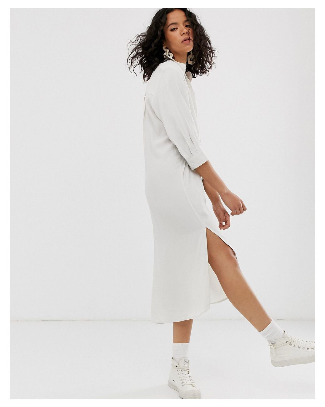 collarless shirt dress