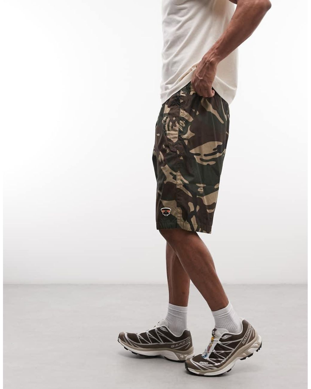 Aape By A Bathing Ape White Aape By A Bathing Ape Loose Fit Cargo Shorts for men