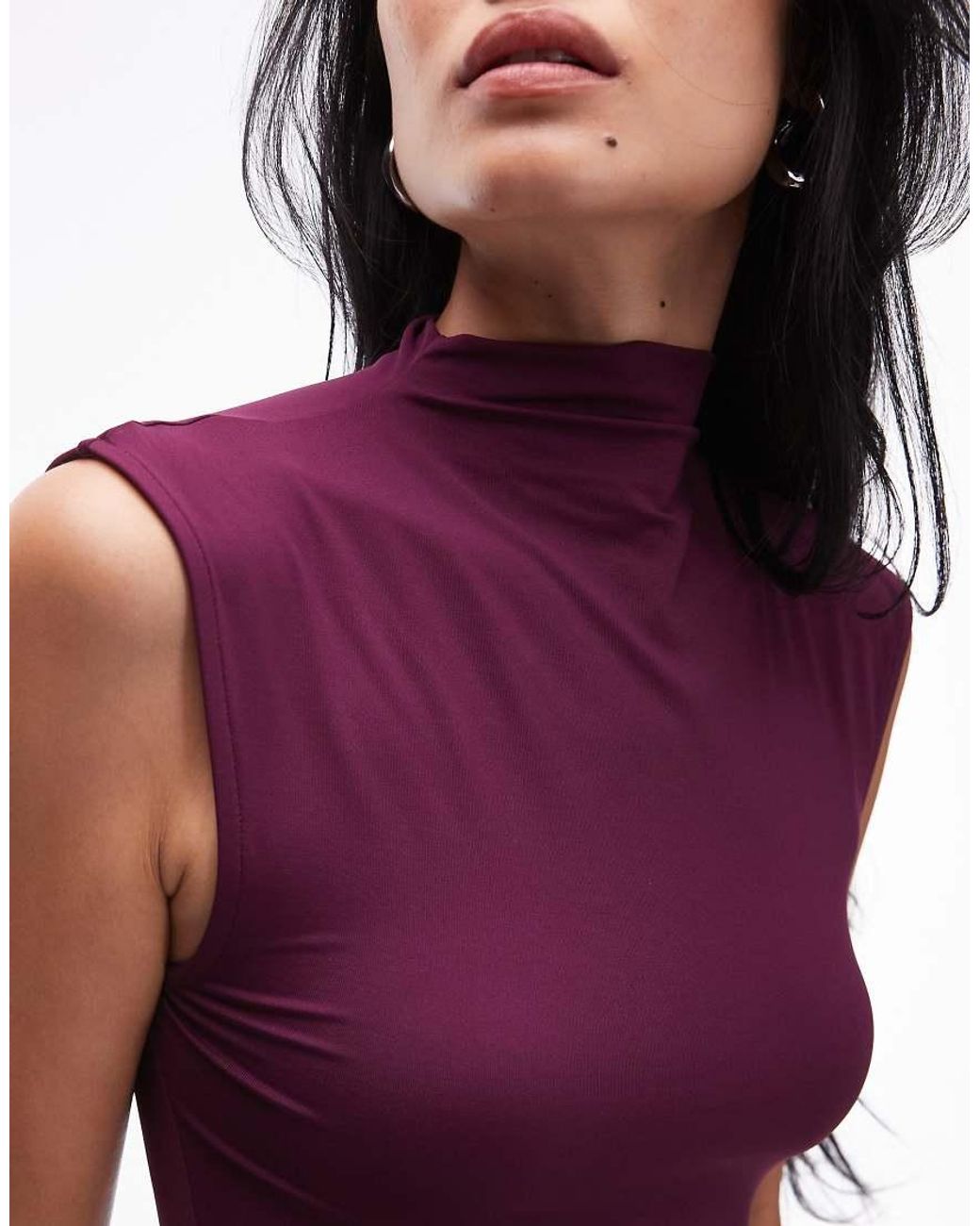 ASOS Purple Dropped Waist Mesh Maxi Dress With Grown On Neck
