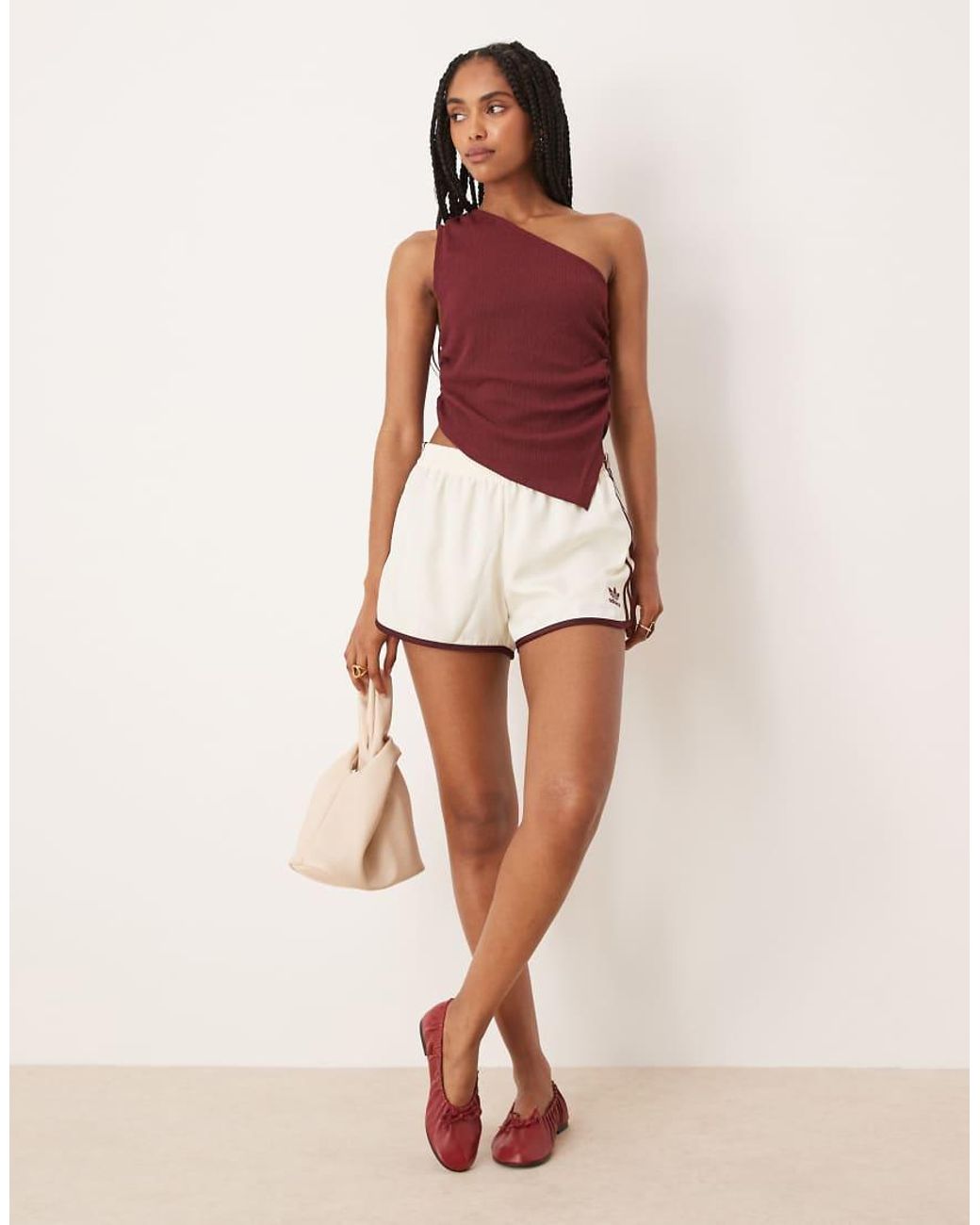 ASOS Red Textu One Shoulder Ruched Top