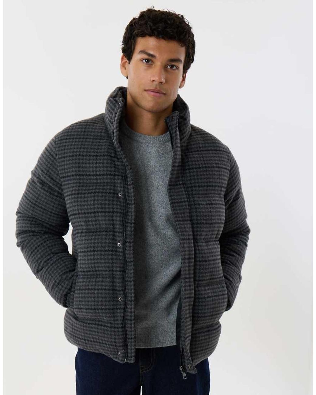 Threadbare Black Funnel Neck Puffer Coat for men