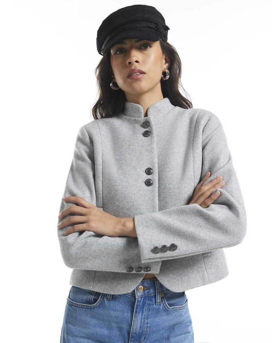 River Island Gray Crest Button Drummer Jacket