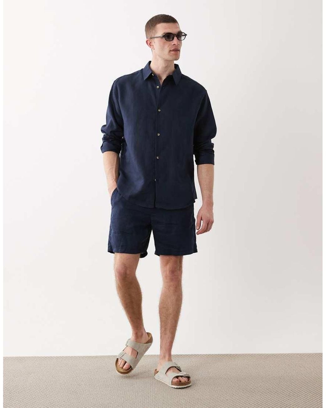 ASOS Blue Co-Ord 100% Linen Relaxed Shirt for men