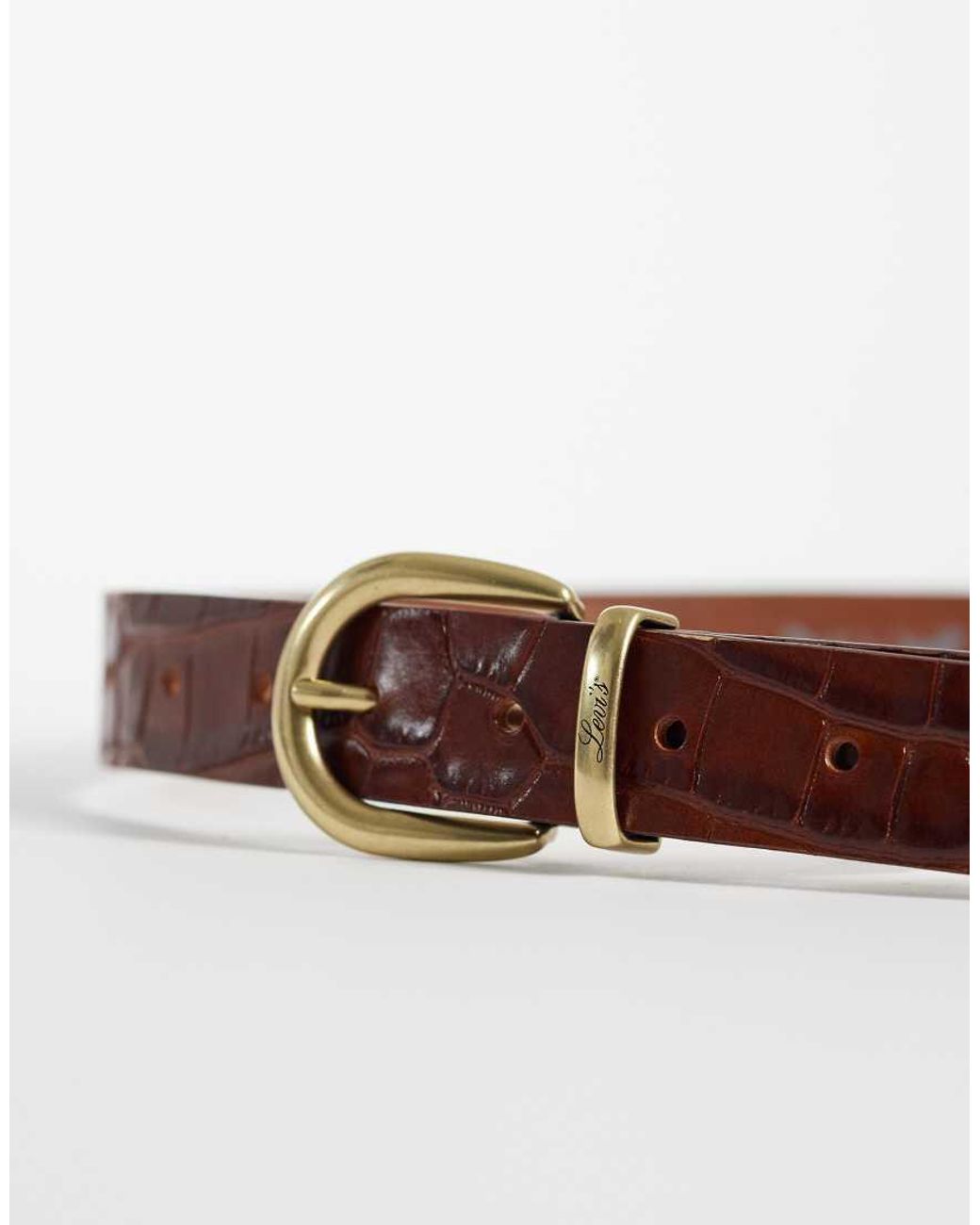 Levi's Brown Phoebe Croc Embossed Leather Belt
