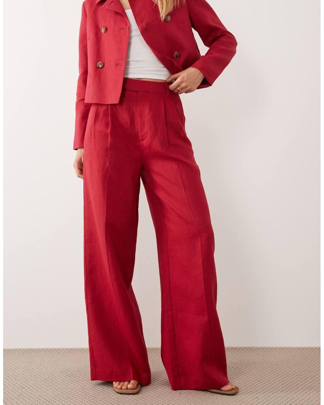 Mango Red 100% Linen Tailo Trouser Co-ord