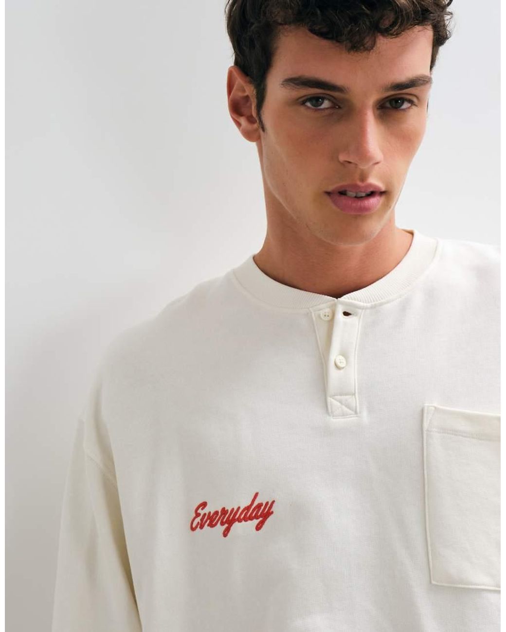 ASOS Gray Oversized Loopback Bomber Henley With Embroidery for men