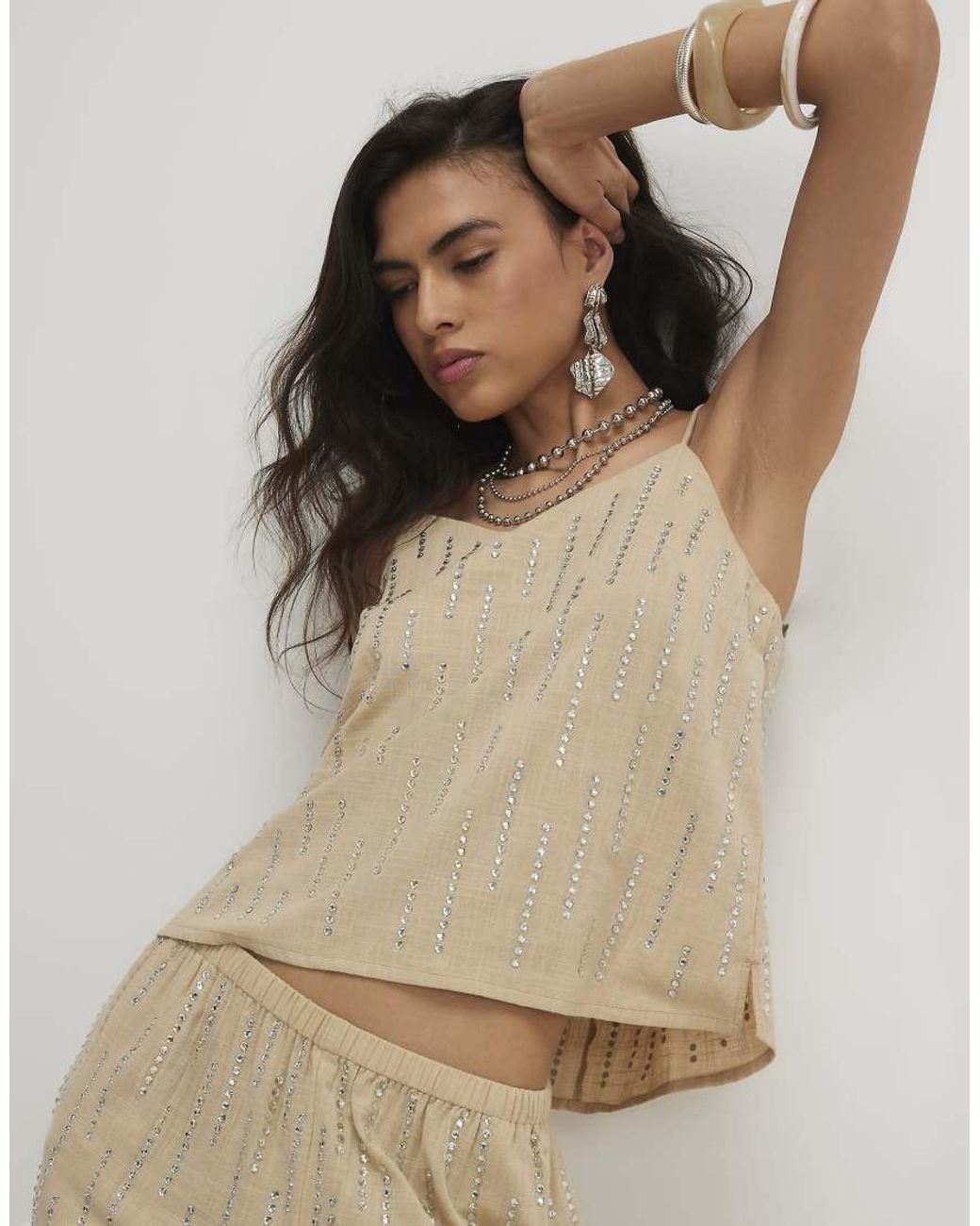 River Island Brown Cotton Embellished Cami Top