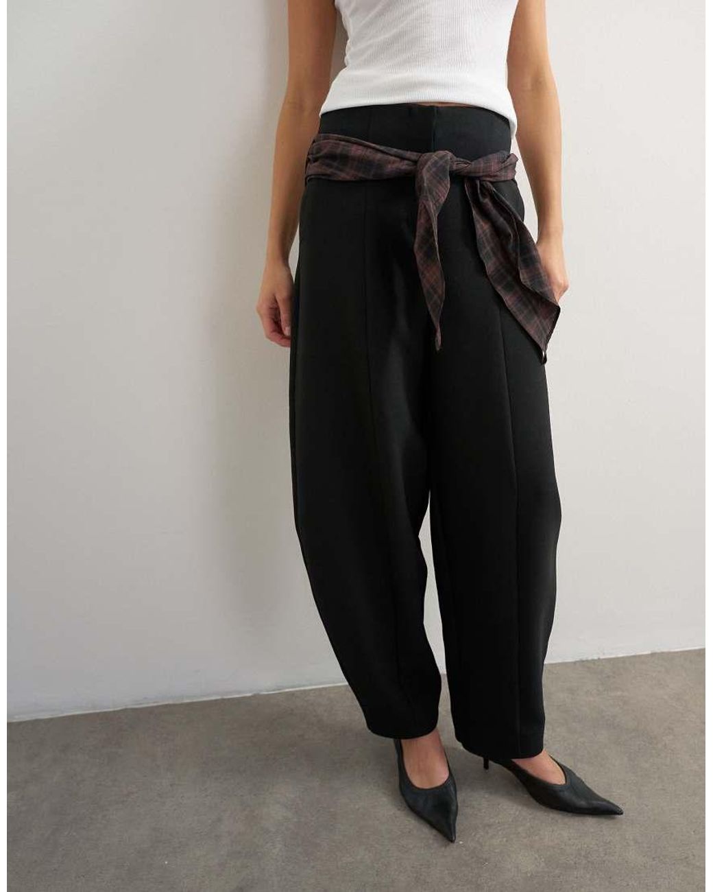 TOPSHOP Brown Co Ord Contrast Check Wrap Barrel Trouser