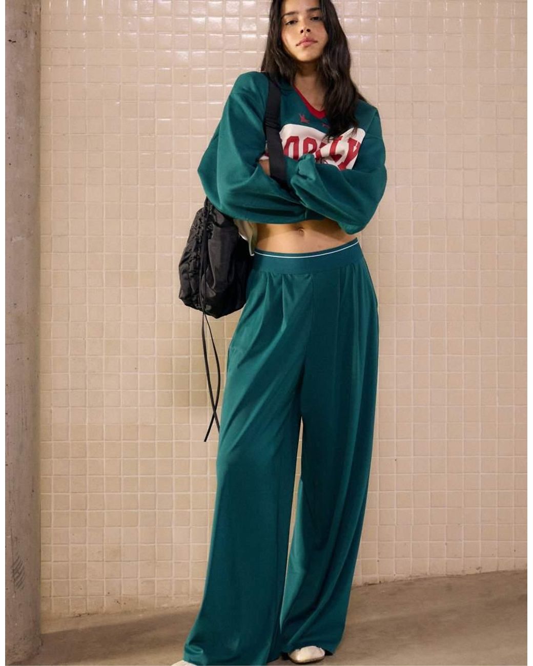 Stradivarius Blue Palazzo jogger Trousers With Elastic Waistband