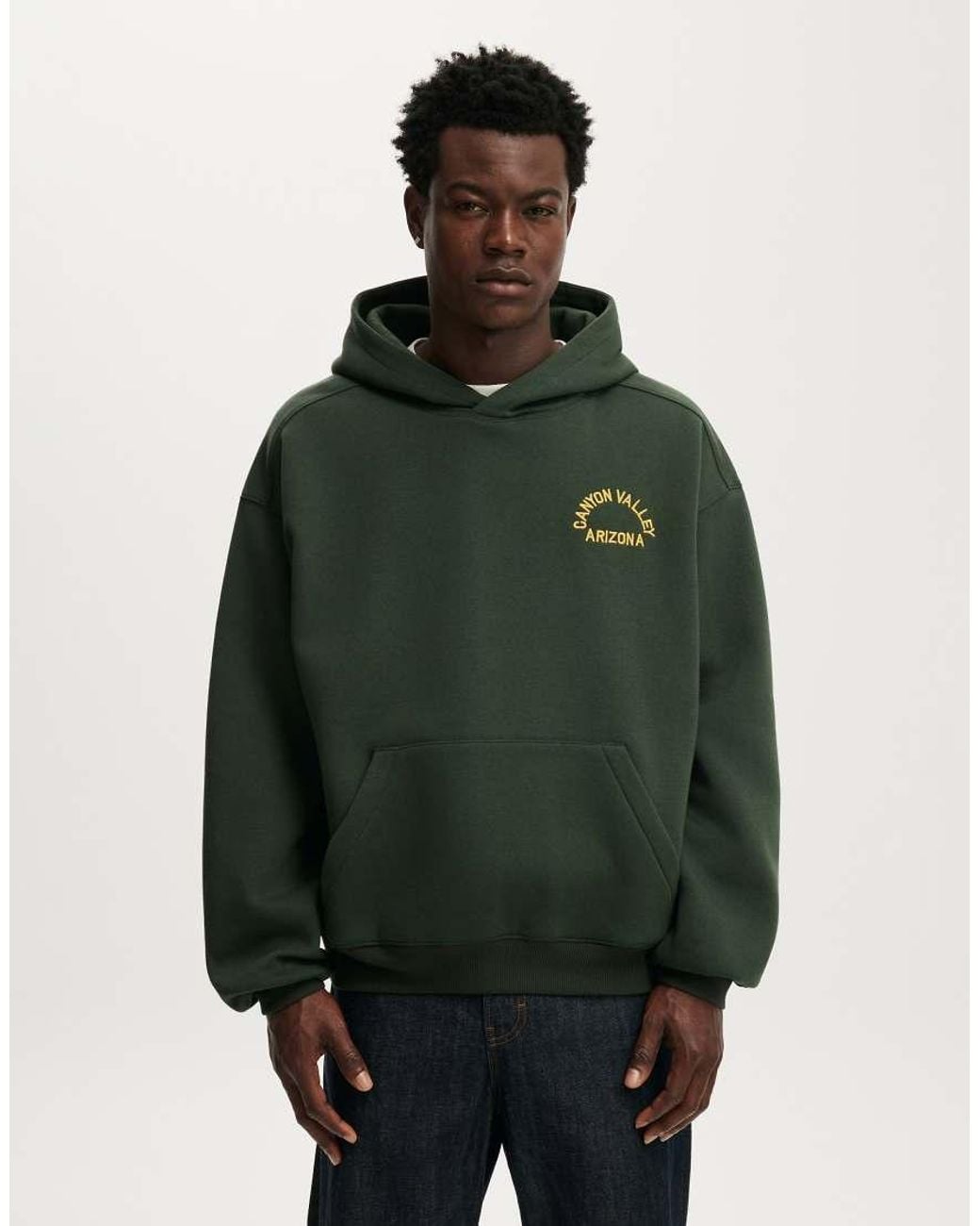 Cotton On Green Box Fit Graphic Hoodie for men
