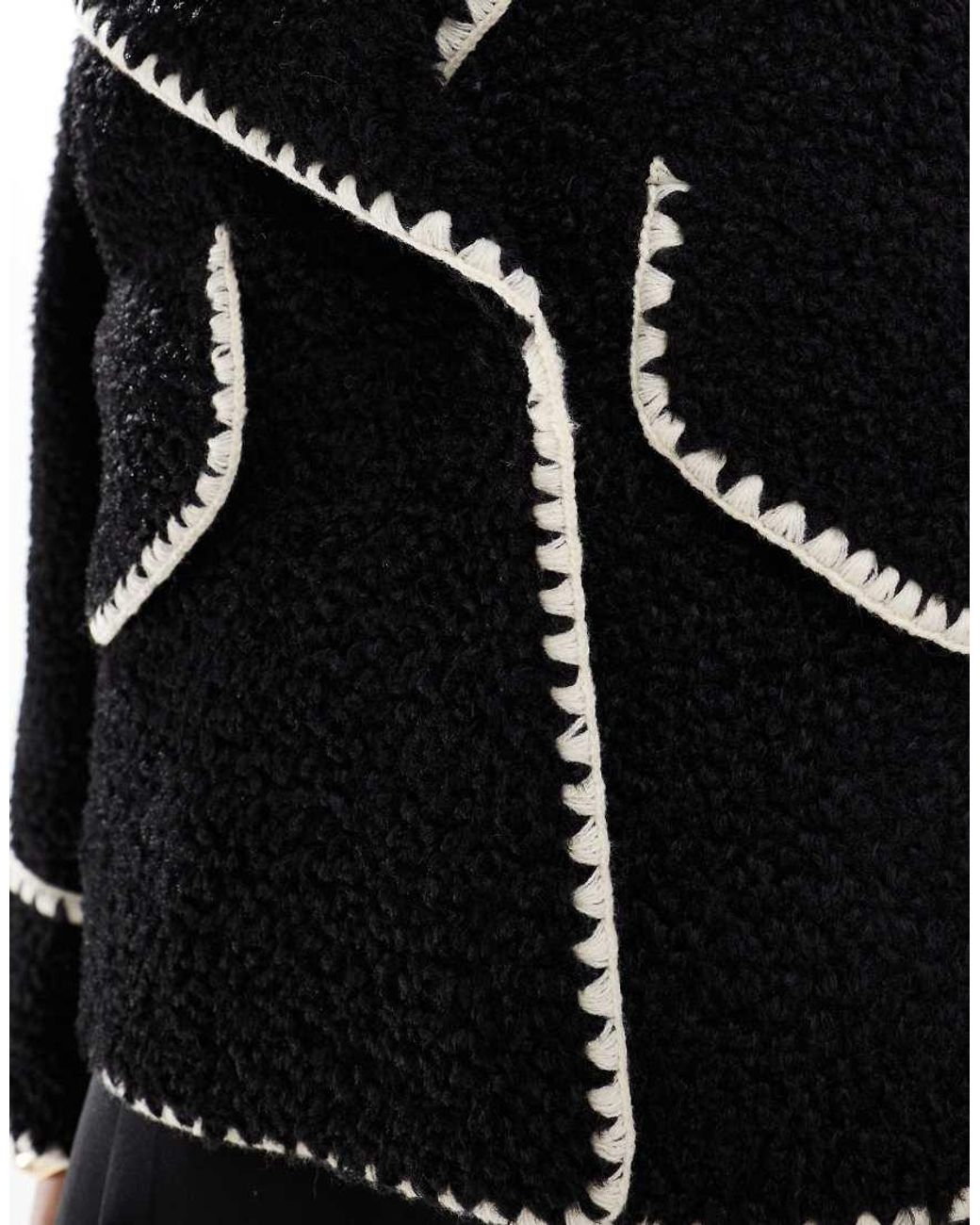 Object Black Borg Teddy Aviator Jacket With Contrast Stitch