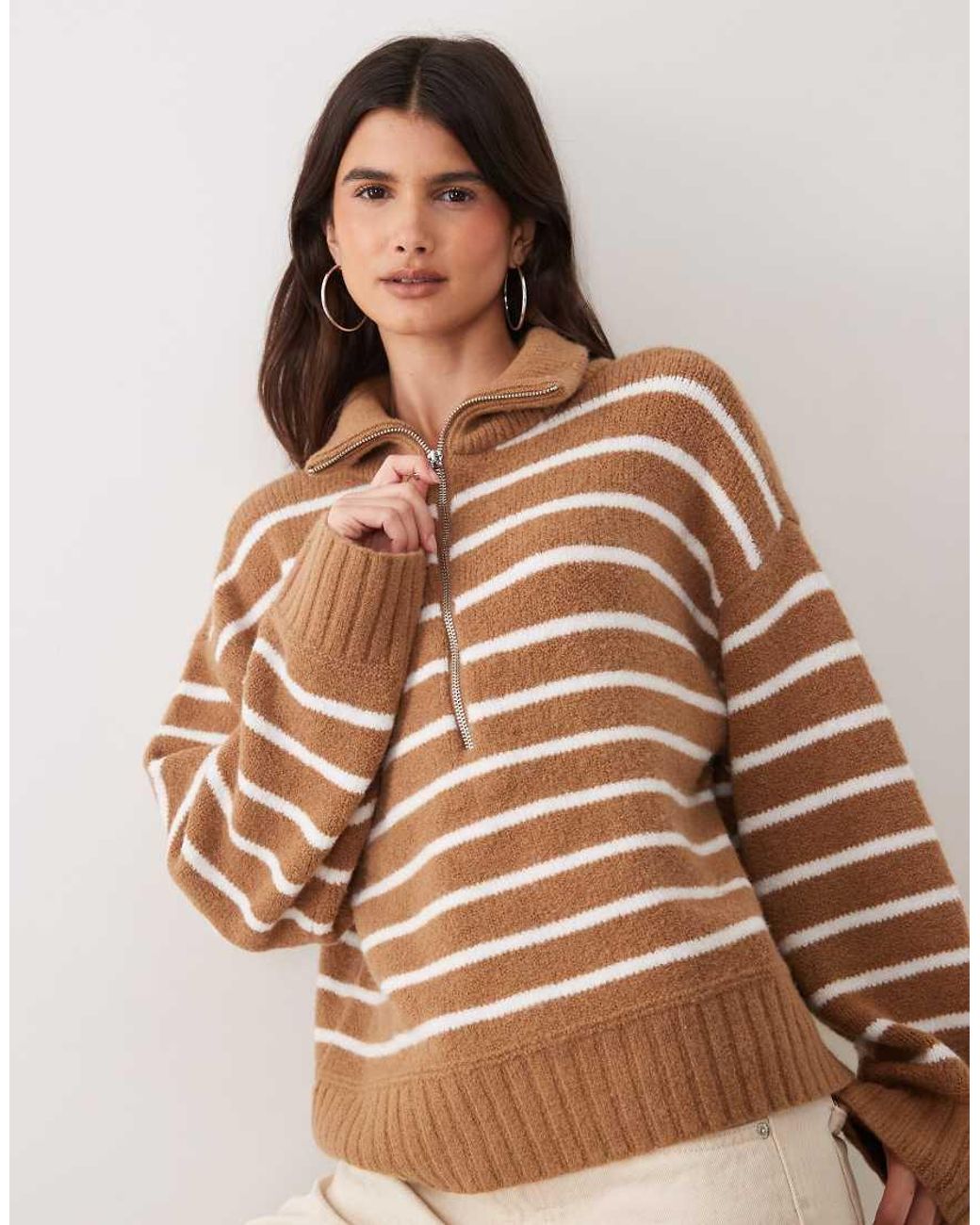 Abercrombie & Fitch Brown Wool Blend Knitted 1/4 Zip Jumper
