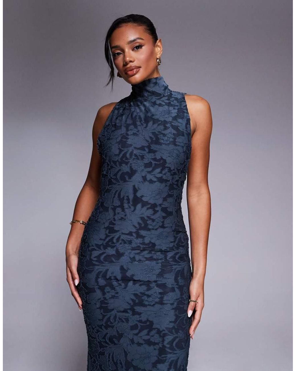 Halter Maxi Dress Navy Lace Halter Neck Dress Unlimited Fun Satin Lace Halter Maxi Dress Blue
