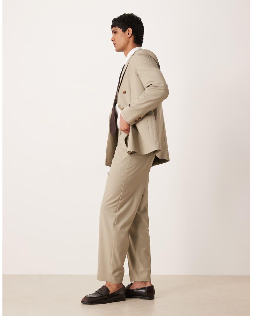 ASOS Natural Relaxed Tapered Suit Trousers for men