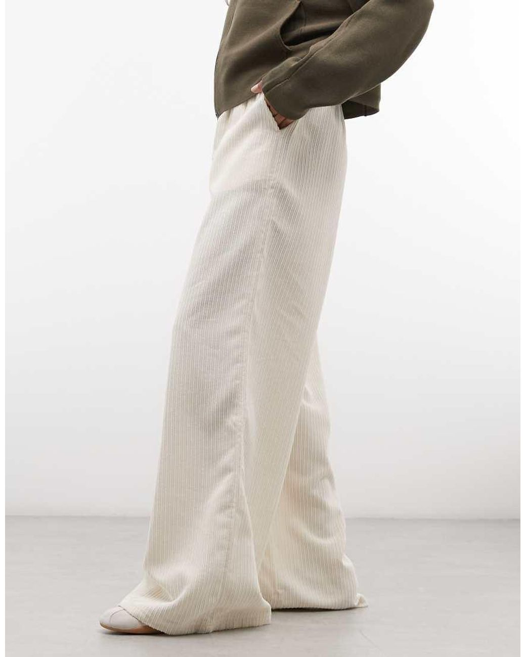 ASOS White Pull On Waist Wide Leg Cord Pants