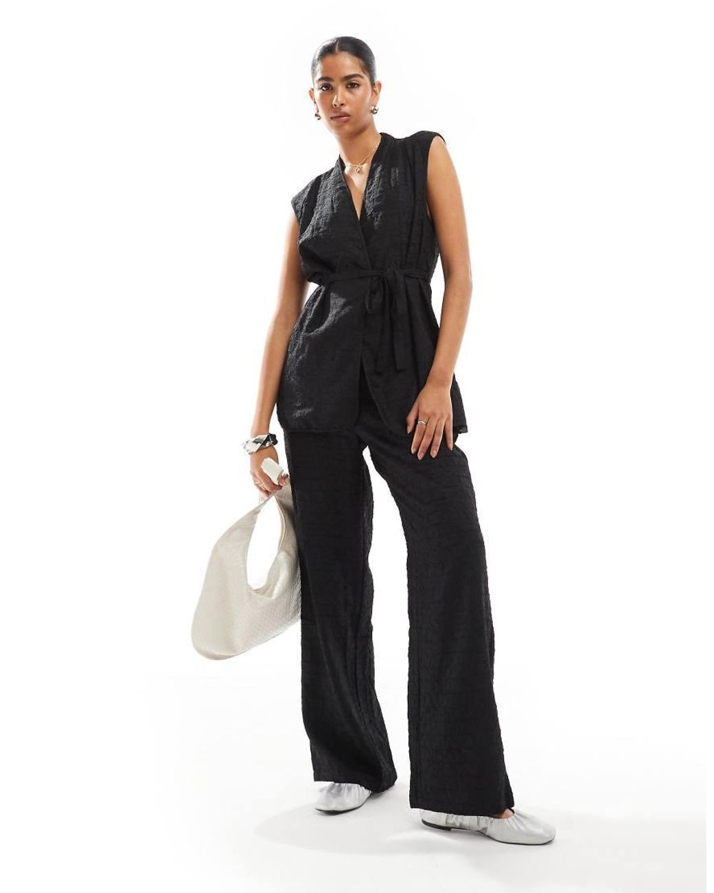 Vero Moda Black Textured Longline Waistcoat Co-ord