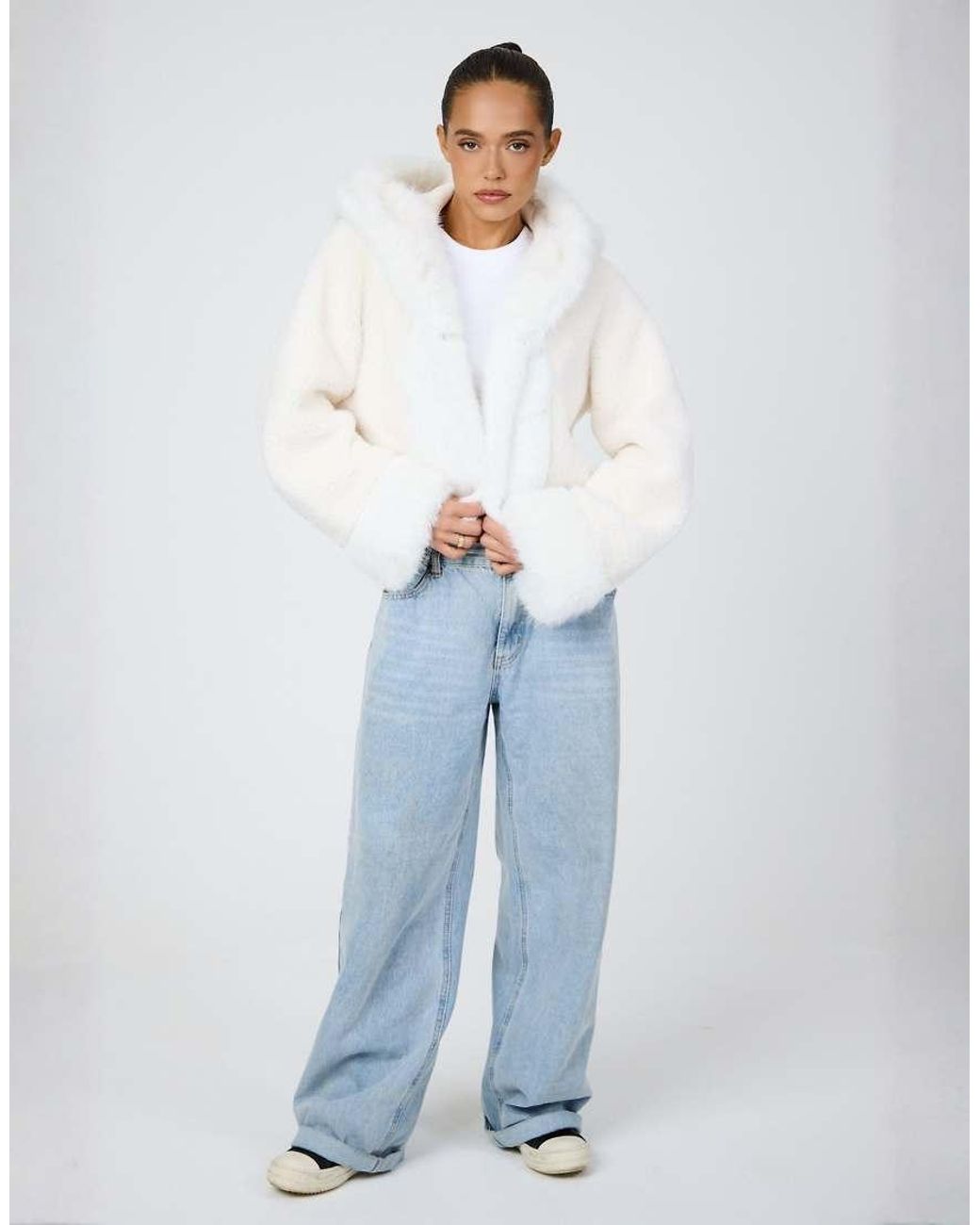 Aria Cove Gray Faux Fur Trim Boucle Hooded Jacket