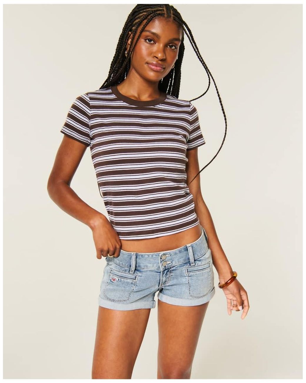 Hollister Blue Ultra Low-Rise Jean Shortie Shorts