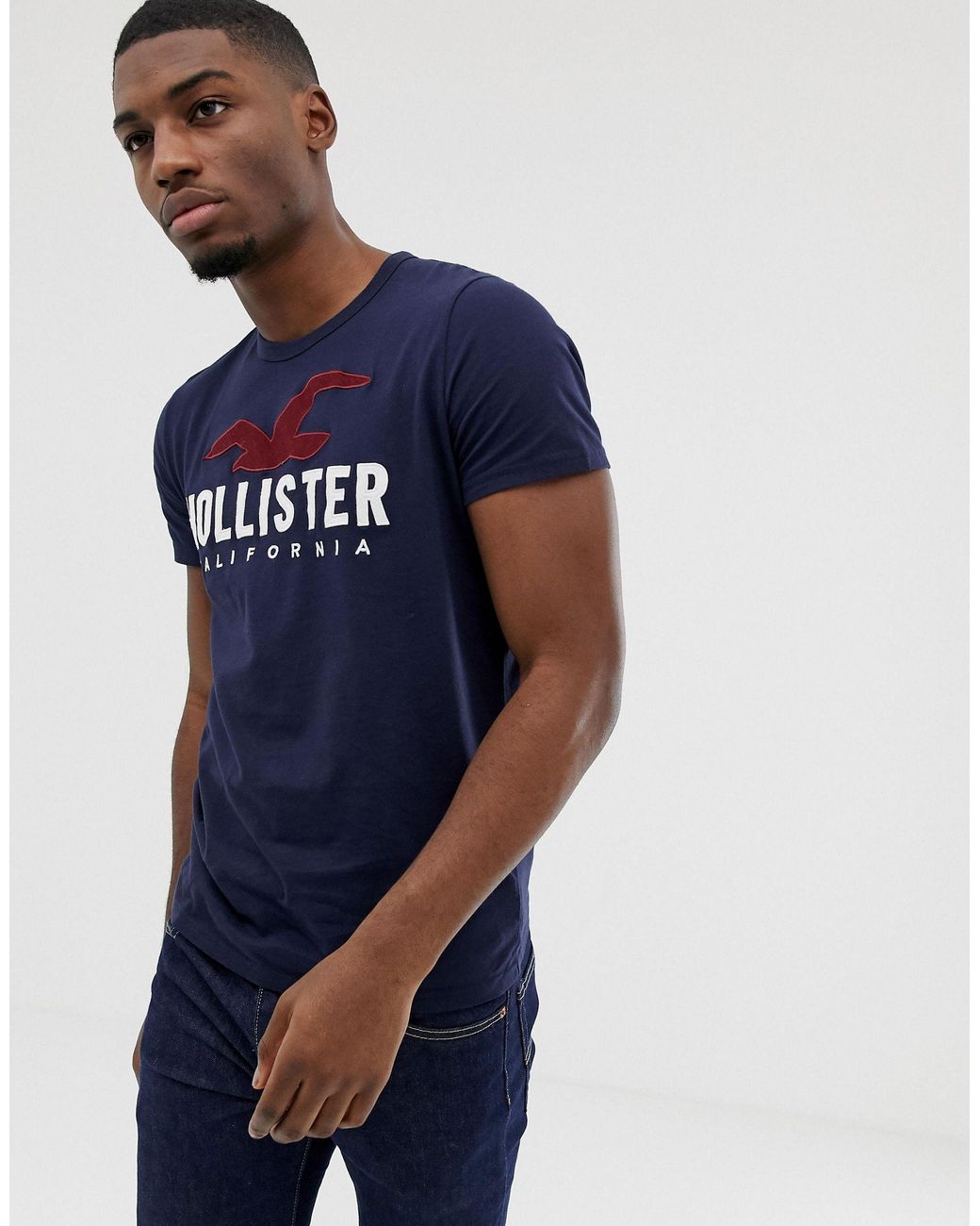Camiseta azul marino con logo Hollister de hombre de color Azul Lyst