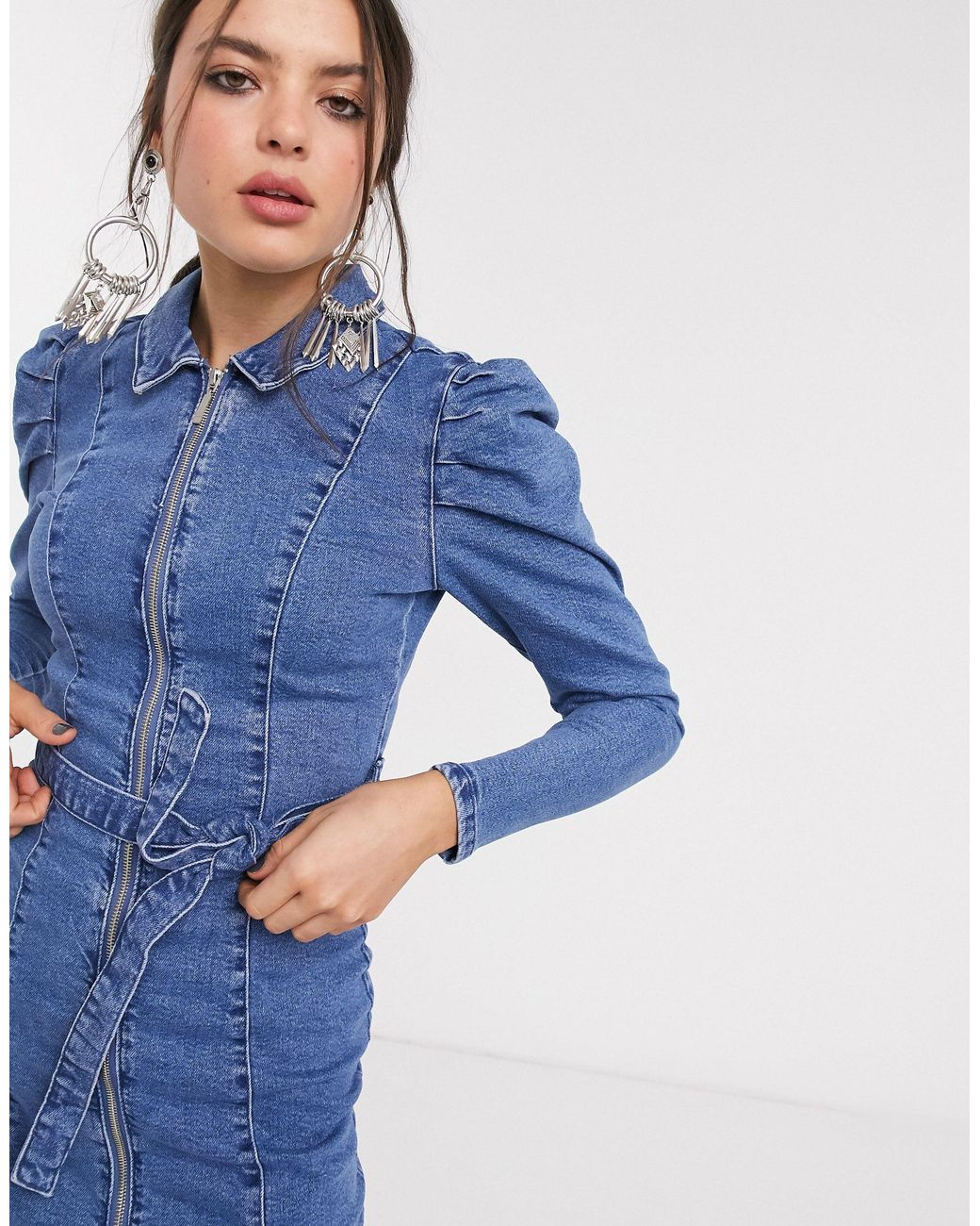 Robe en jean à zip fantaisie Jean Bershka en coloris Bleu | Lyst