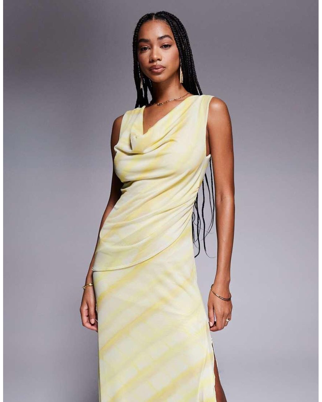ASOS Metallic Deep Cowl Neck Mesh Maxi Dress With Twisted Strap