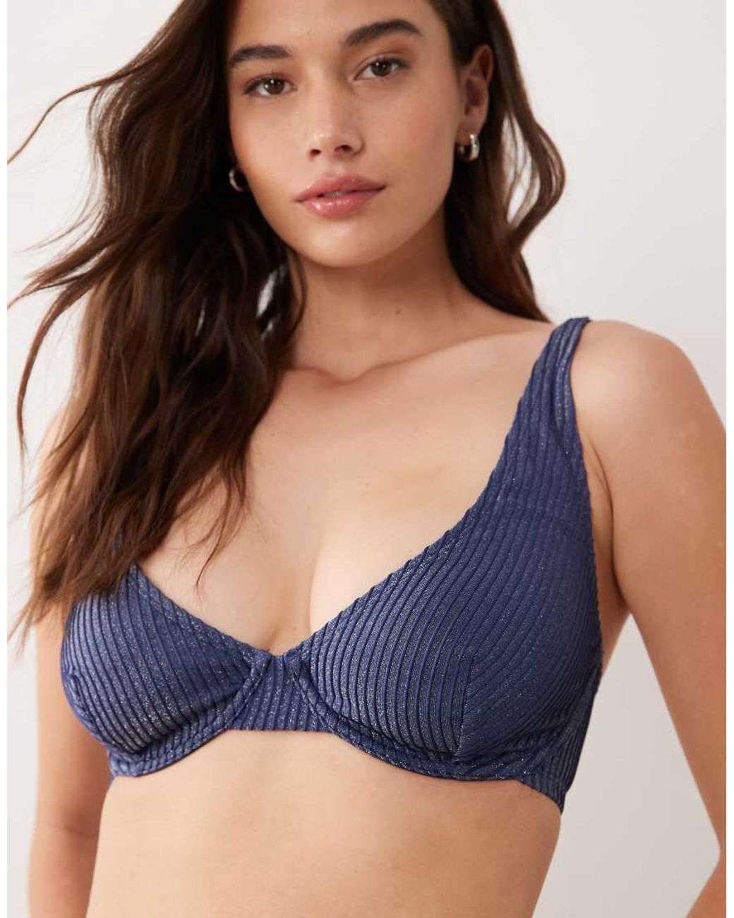 ASOS Blue Fuller Bust Riddy Glitter Rib Underwired Bikini Top