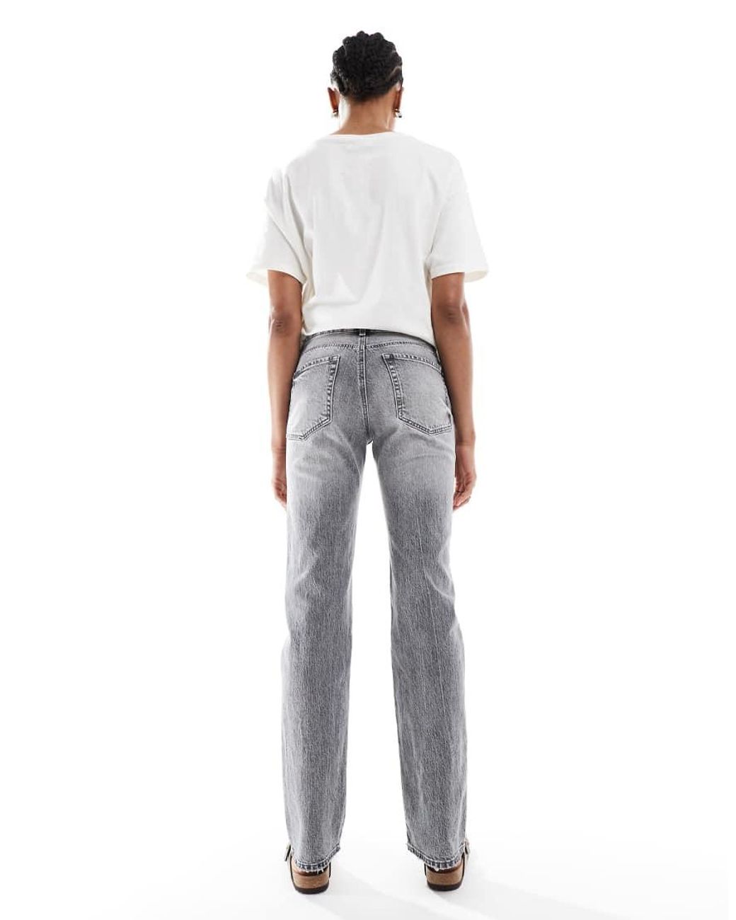 Stradivarius Gray Petite D98 Straight-leg Vintage Effect Jeans