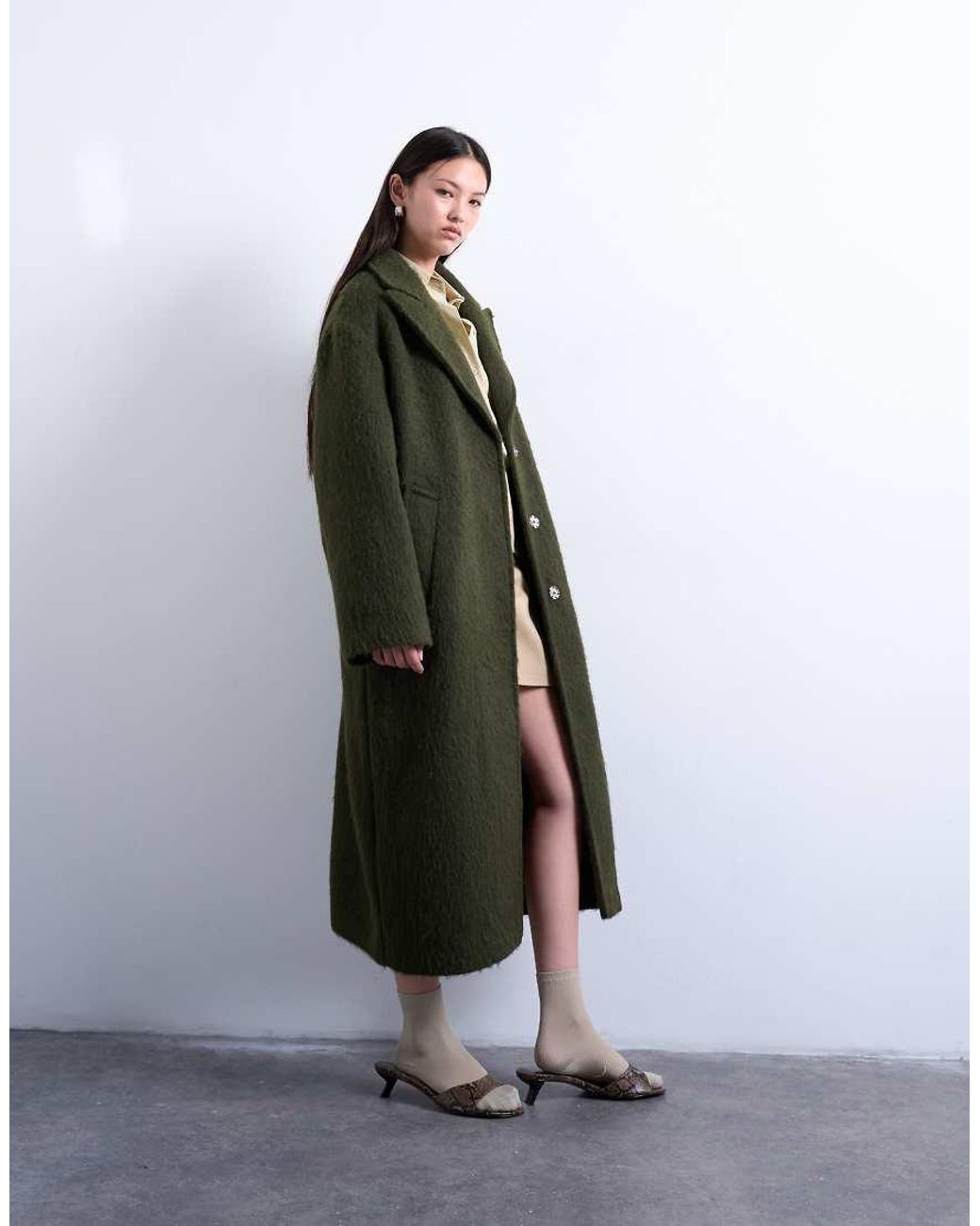 TOPSHOP White Brushed Unlined Dropped Shoulder Clean Chuck On Coat With Wool