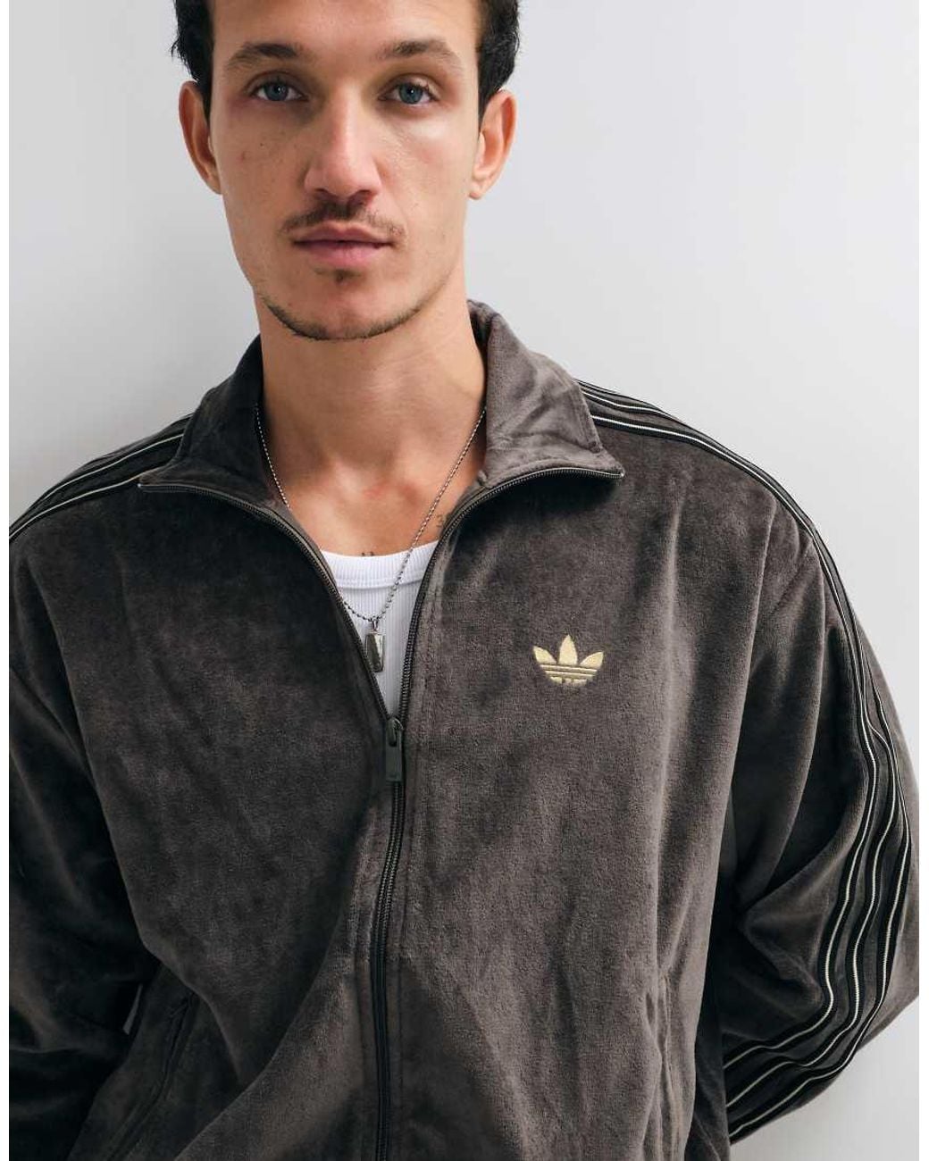 Adidas Originals Gray Firebird Velour Track Top for men