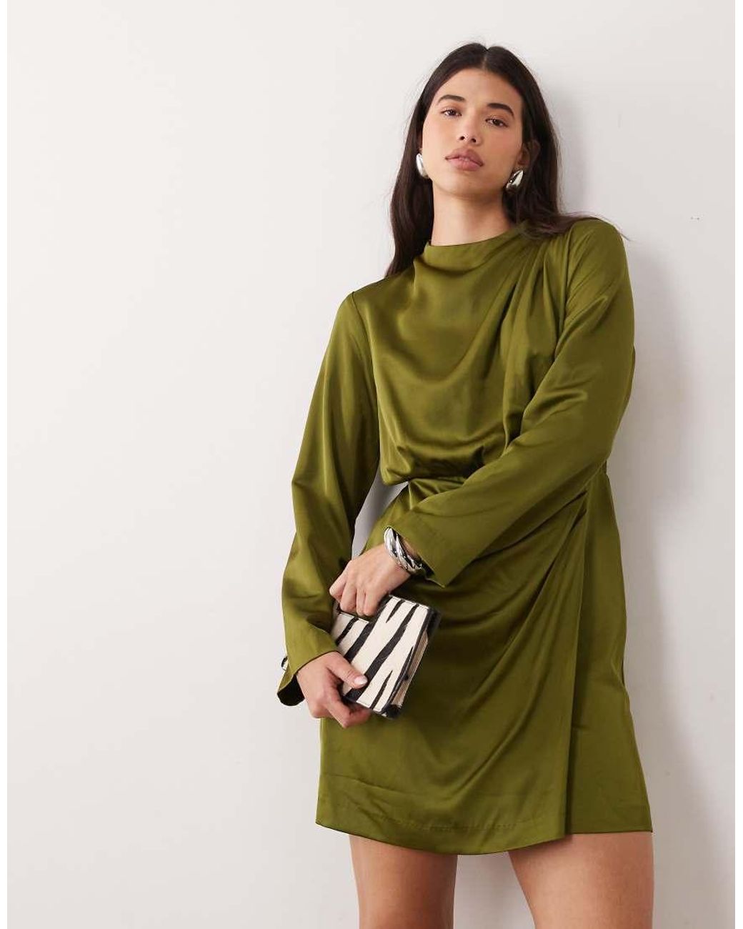 Y.A.S Green Draped Satin Mini Dress