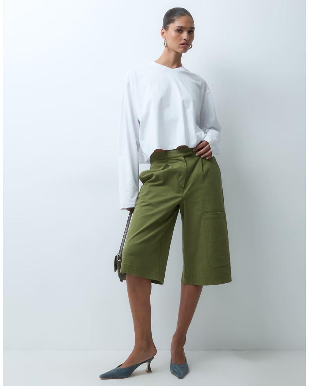 ASOS White V Neck Boxy Crop Long Sleeve