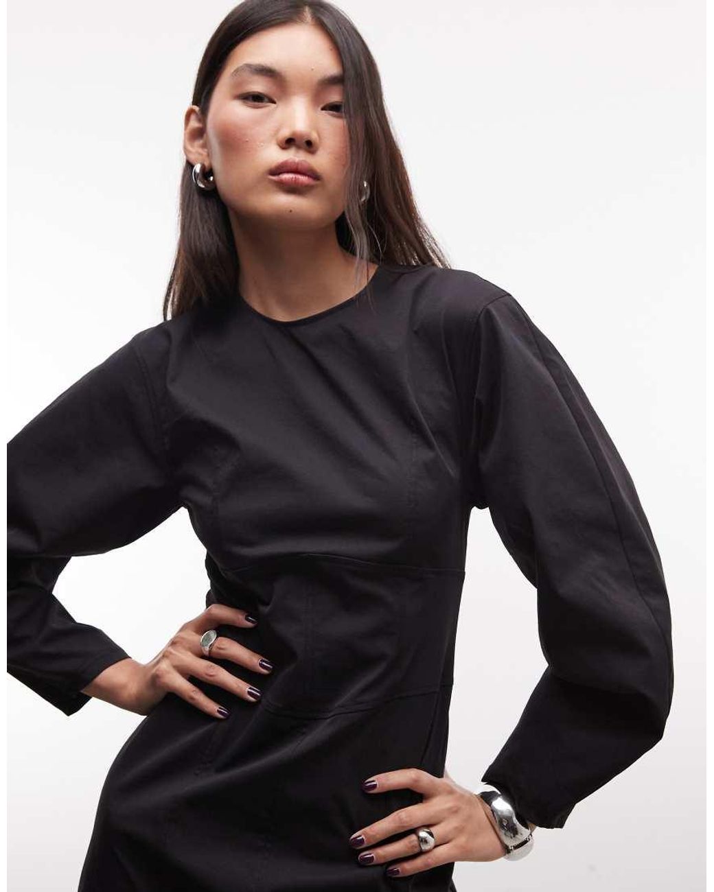 Monki Black Volume Sleeve Contour Mini Dress