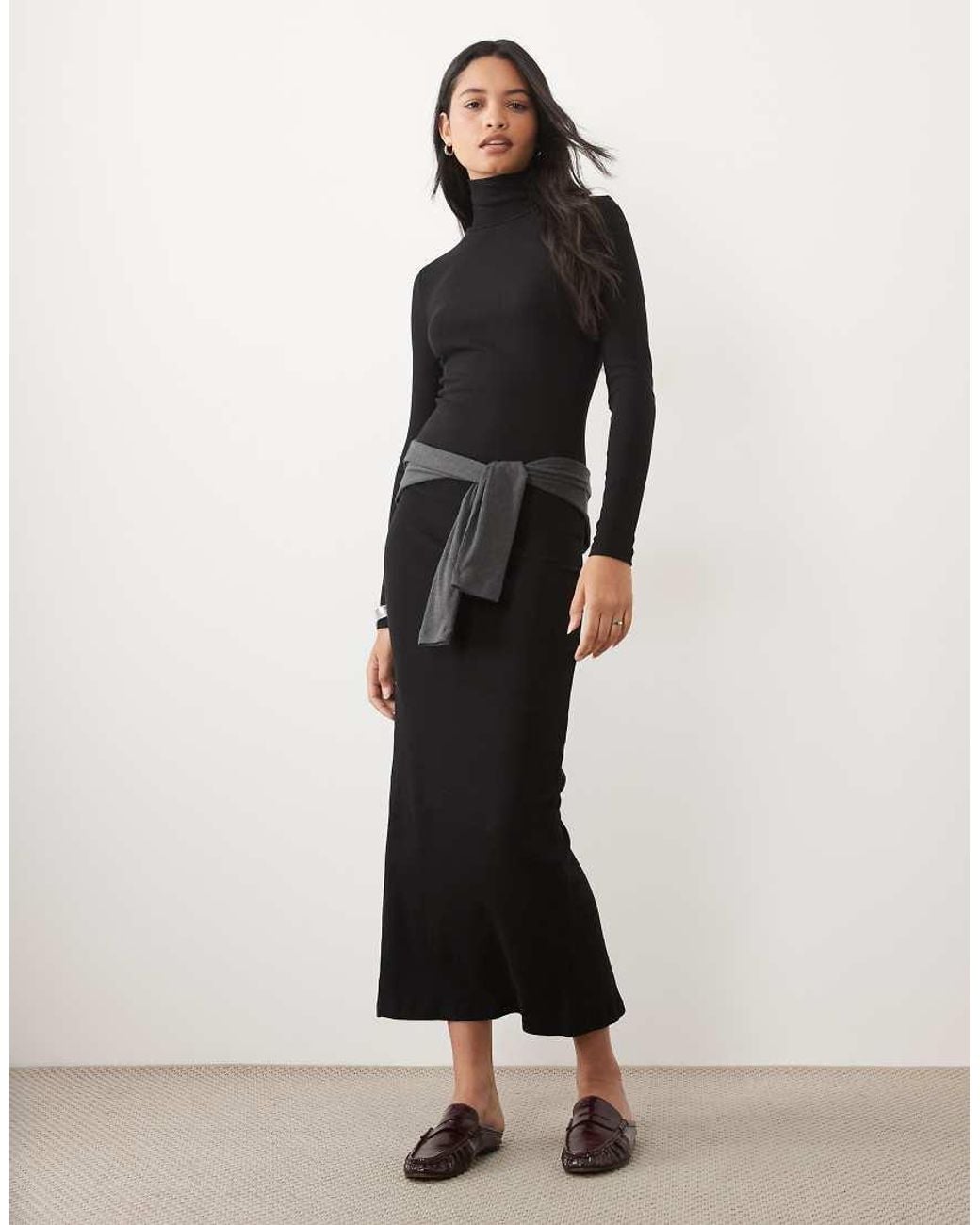 Brave Soul White Ribbed Long Sleeve Roll Neck Maxi Dress With Slit Detail