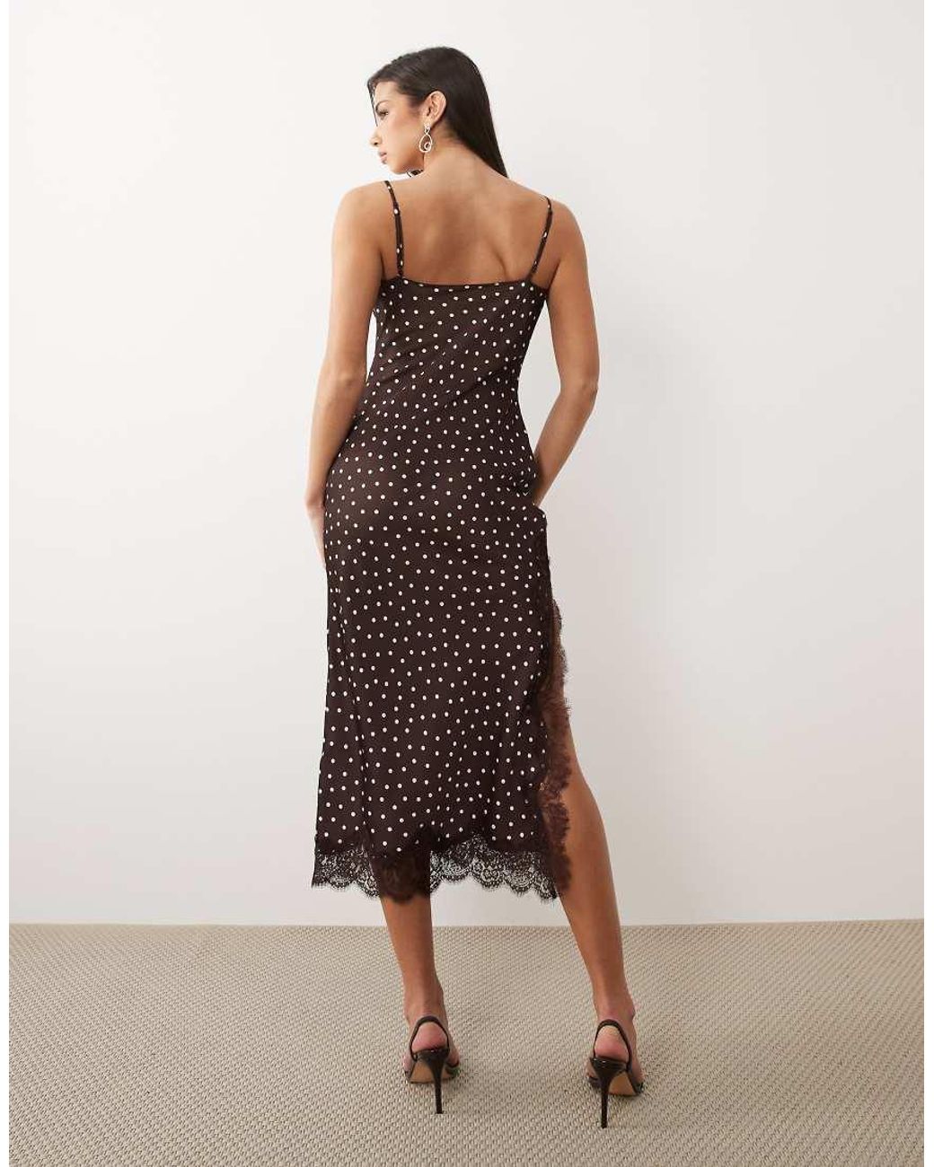 Forever New Natural Lace Trim Satin Midi Dress