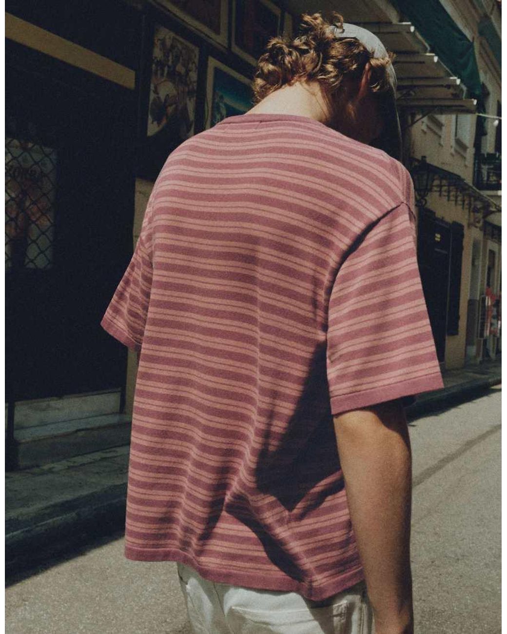 Pull&Bear Purple Striped Knit T-Shirt for men
