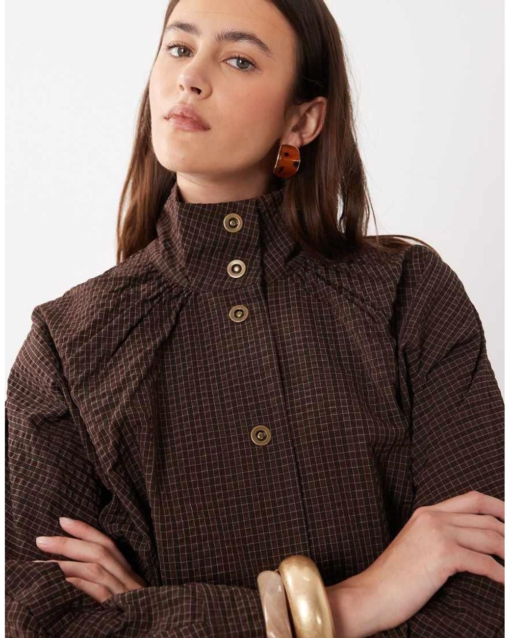 ASOS Natural Track Button Down Mini Dress With Puff Skirt