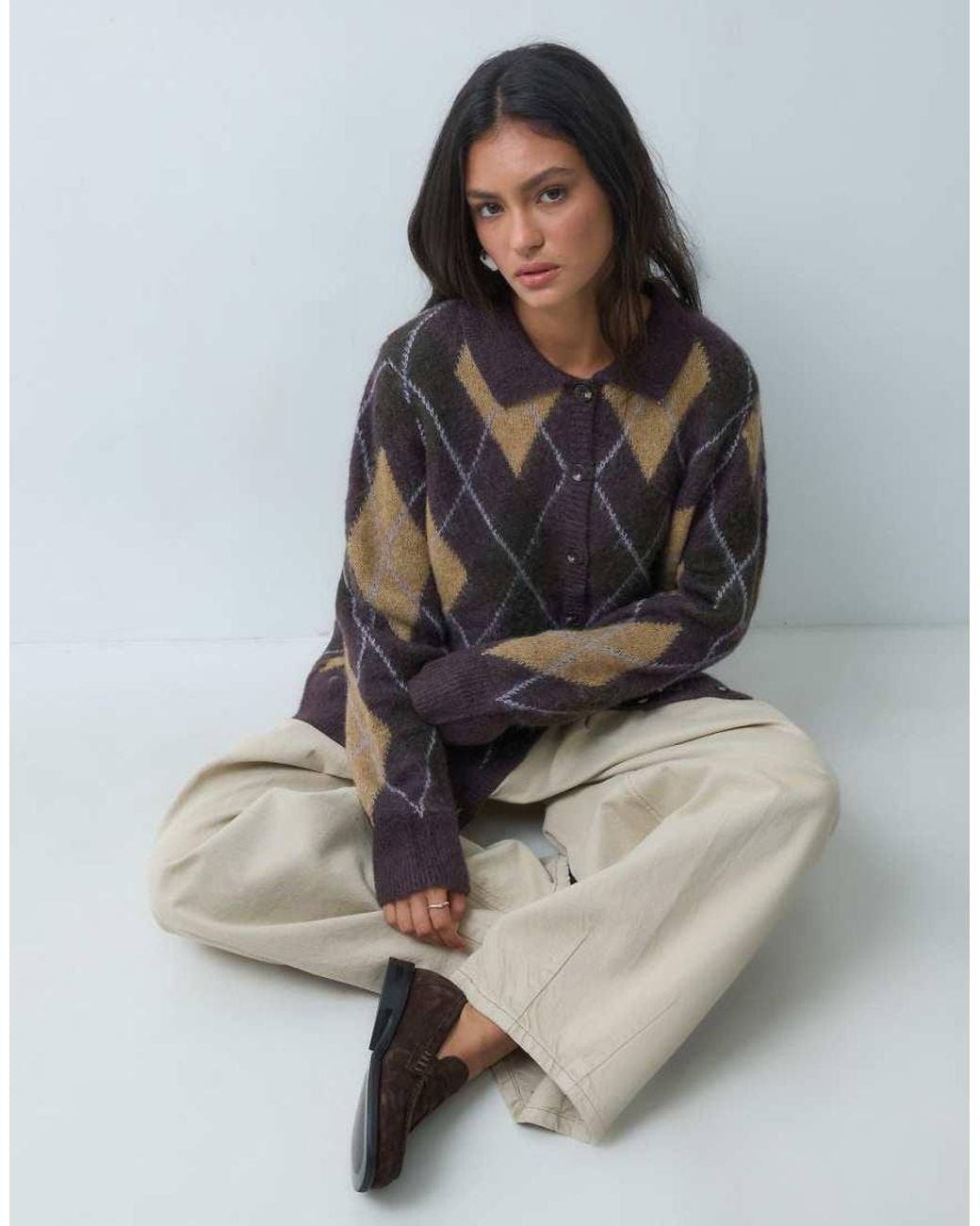Jdy Purple Argyle Knitted Cardigan