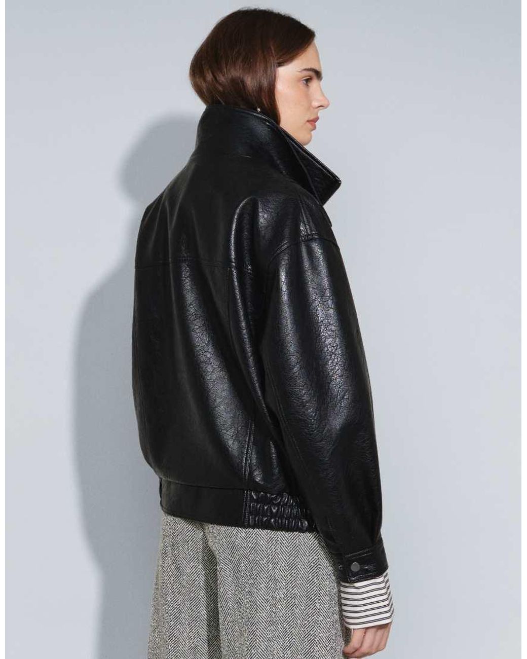 ASOS Blue Funnel Oversized Leather Look Bomber