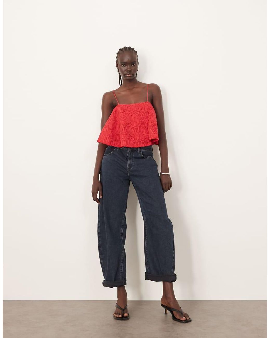 ARRANGE Red Wavey Texture Structu Trapeze Cami Top