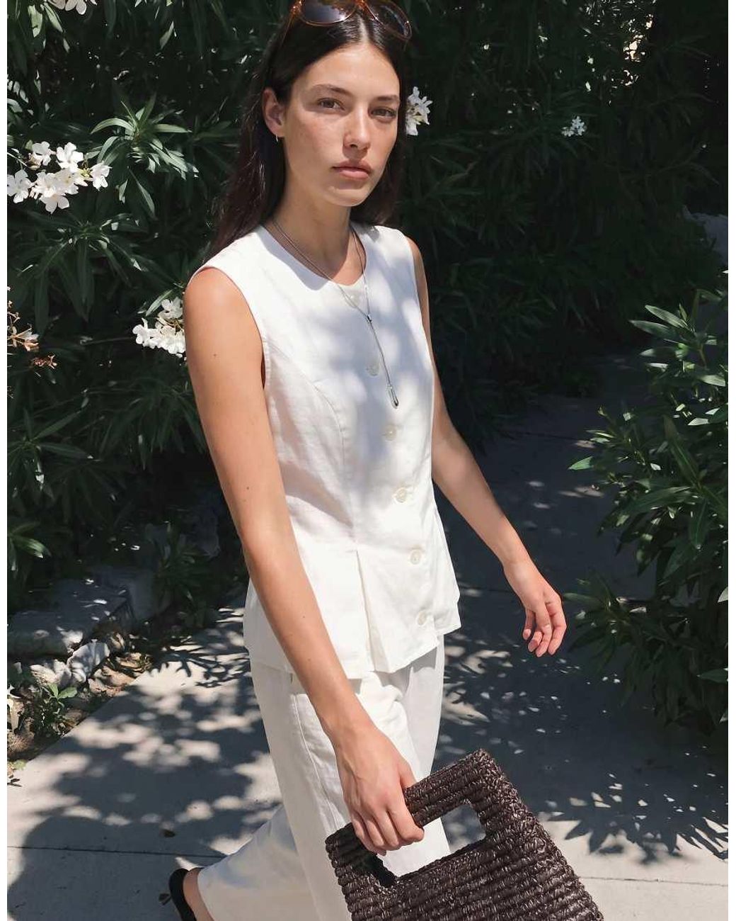 Vero Moda White Linen Blend Tailored Waistcoat