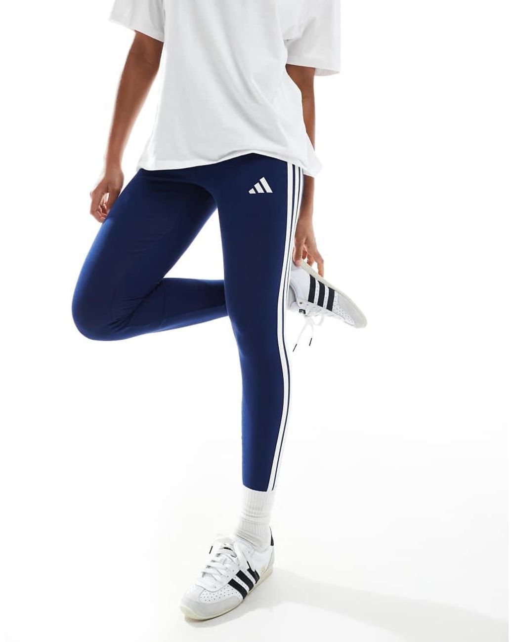 Adidas Originals Blue Adidas Essentials 3-Stripes Cotton Leggings
