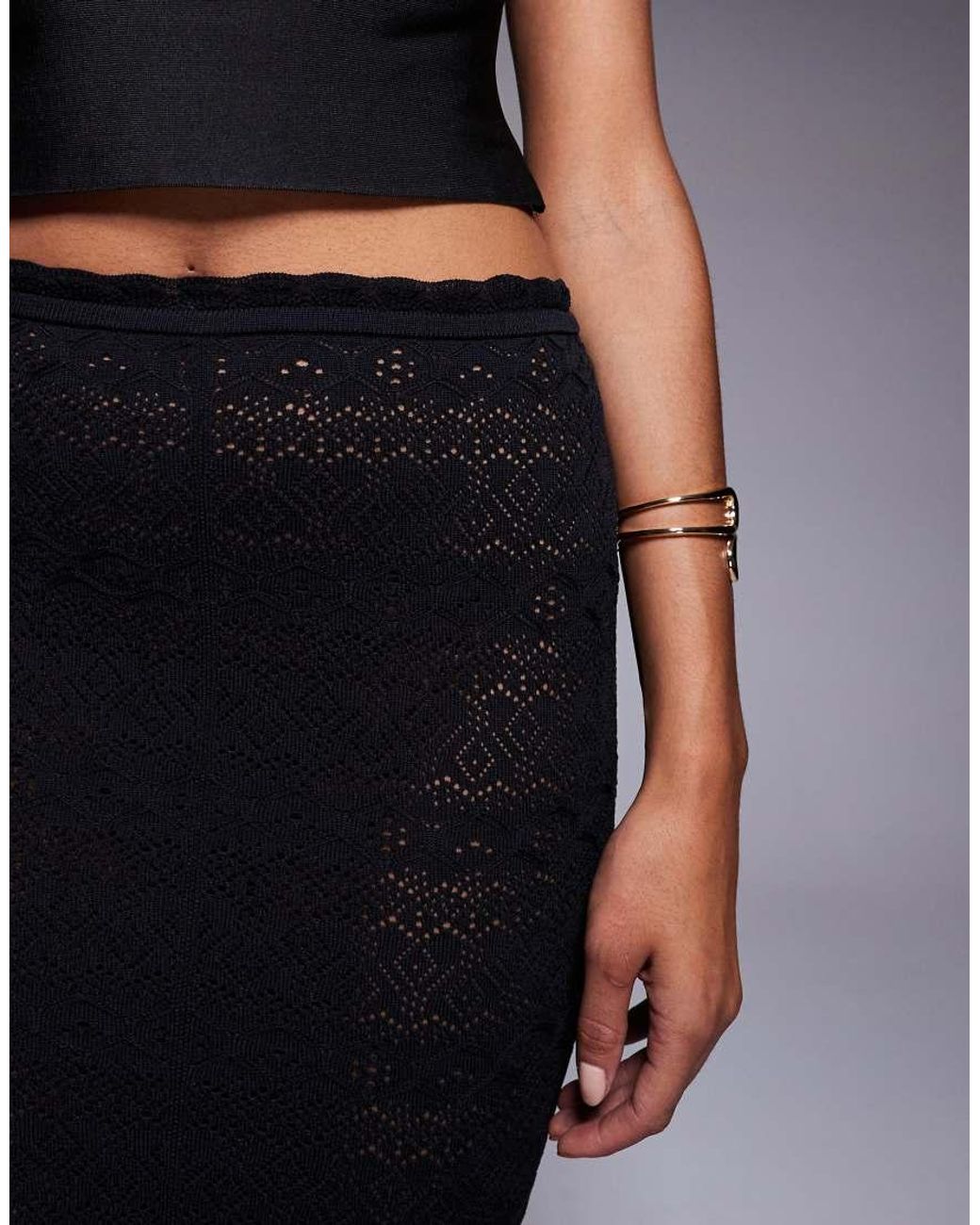 Oh Polly Blue Pointelle Knit Maxi Skirt