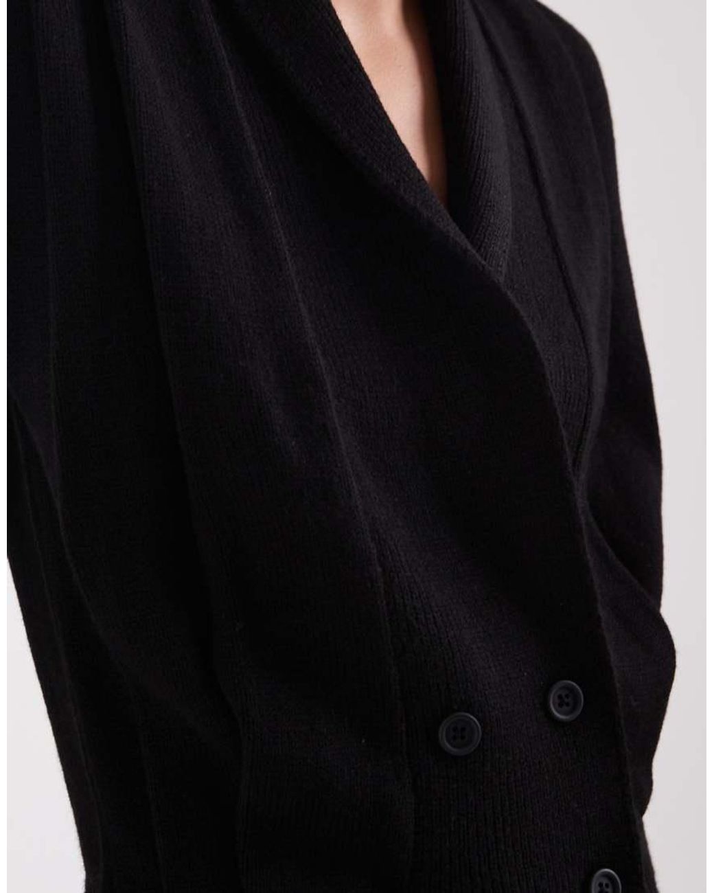 ASOS Black Knitted exaggerated Shoulder Tank With Button Fastening