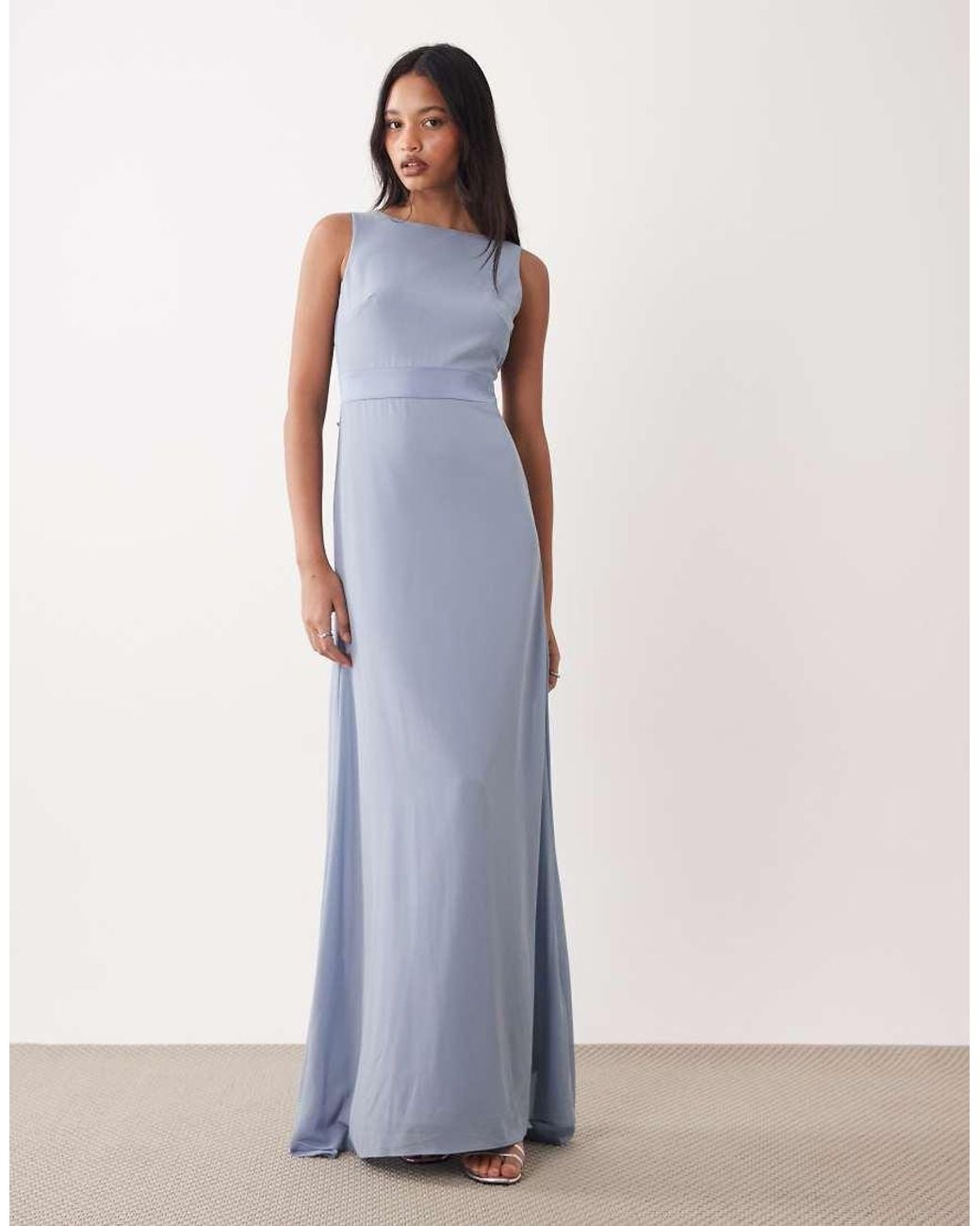 TFNC London Blue Bridesmaids Chiffon Maxi Dress Satin Bow Detail