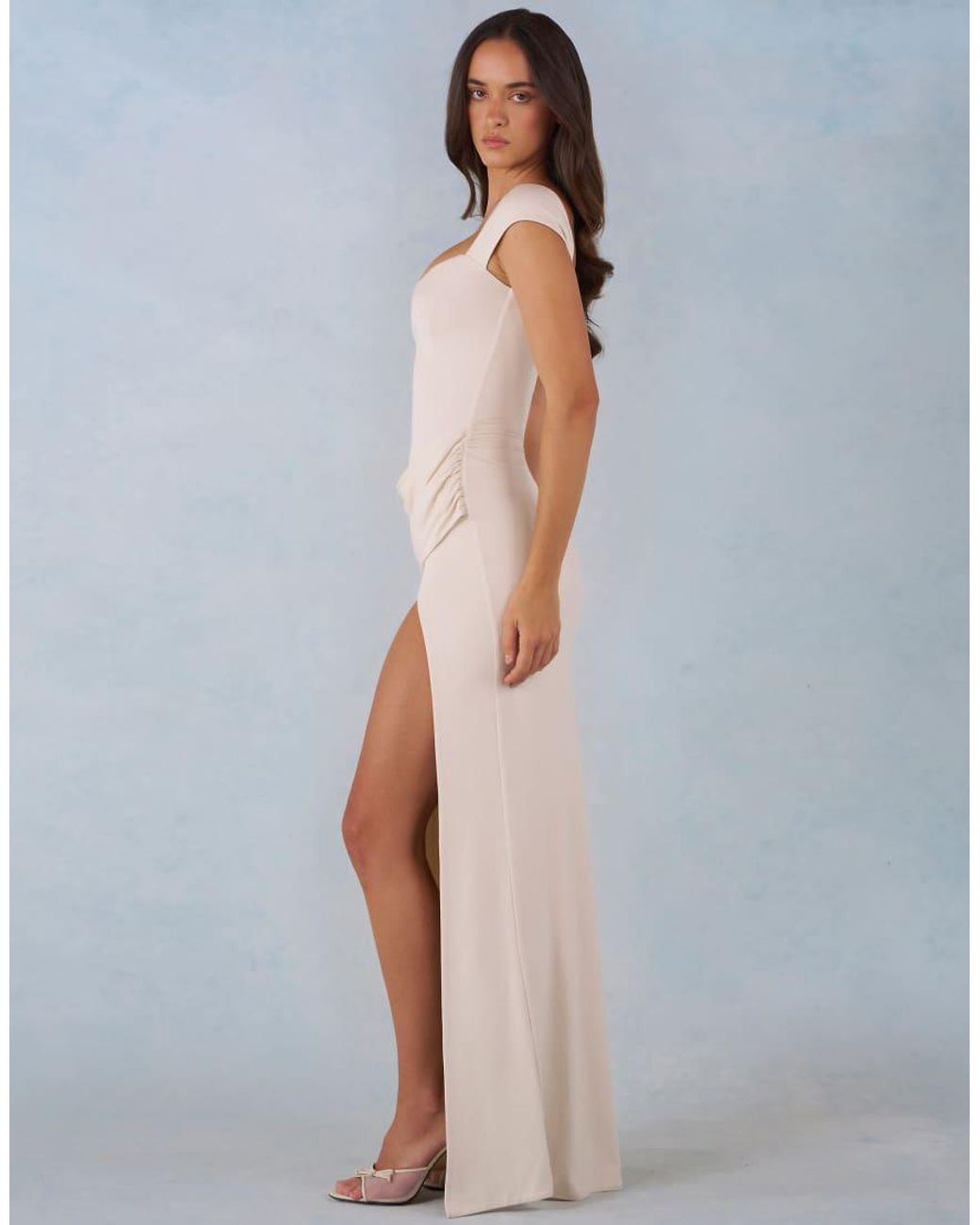 Oh Polly Gray Modal Sweetheart Cap Sleeve Draped Detail Maxi Dress