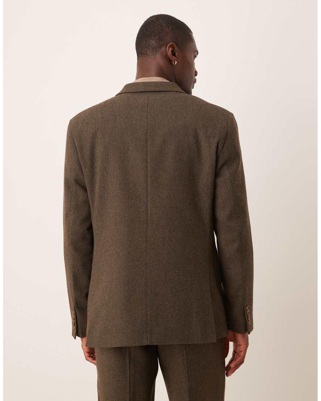 ASOS Brown Regular Herringbone Double Breasted Suit Jacket for men