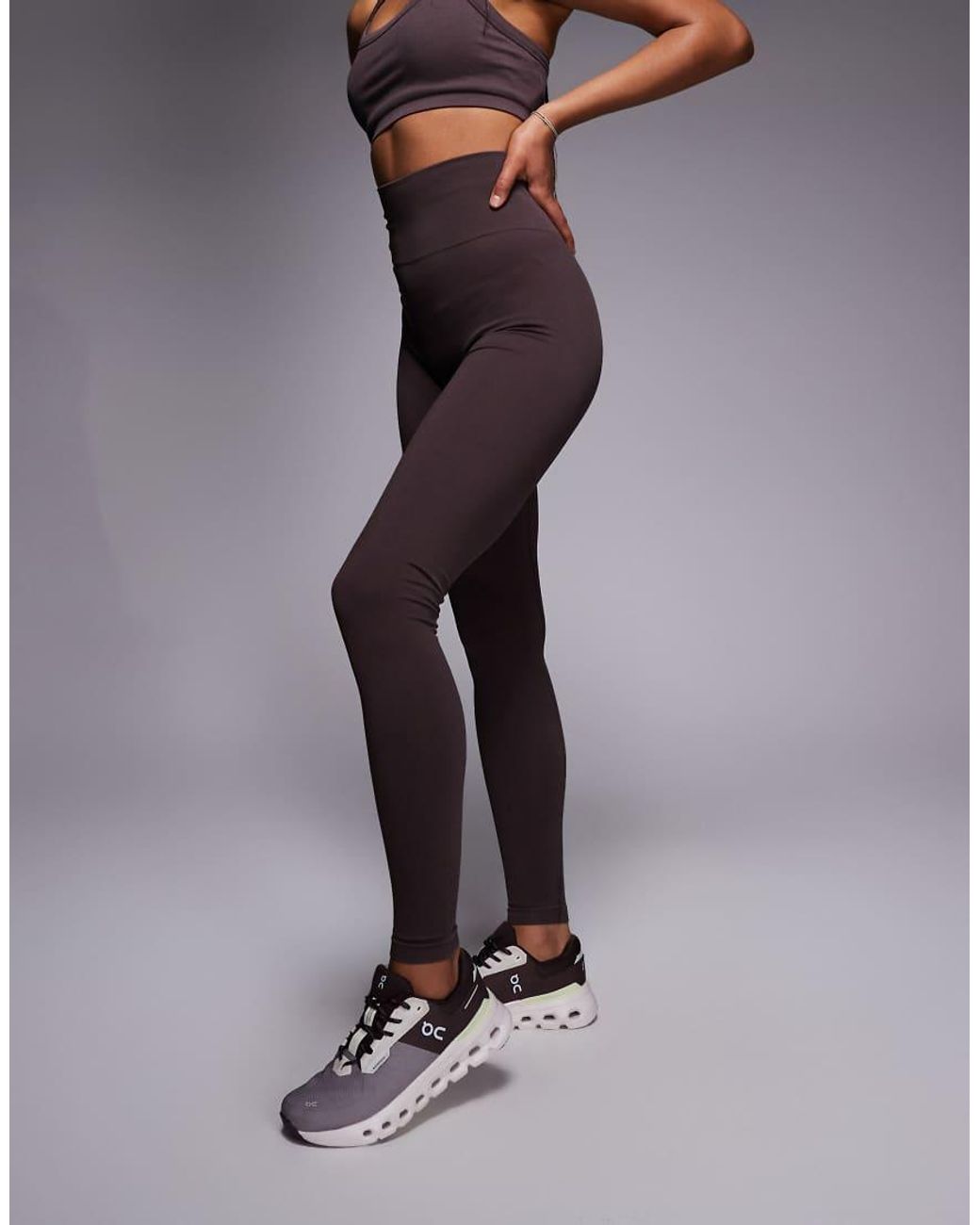 4505 Brown Tall Seamless Baby Rib High Waist Gym Leggings