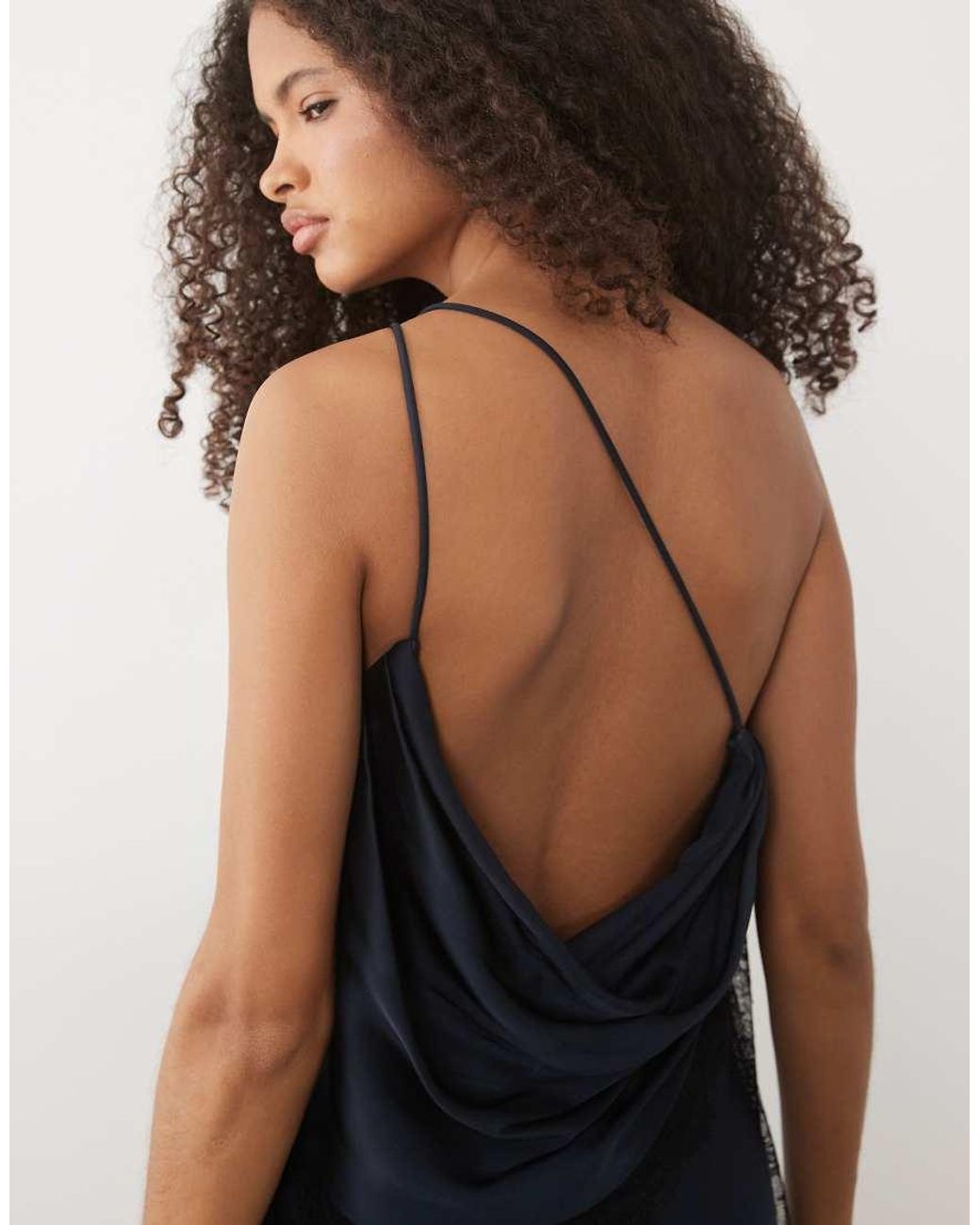 Forever New Blue Satin Lace Detail One Shoulder Bias Maxi Dress